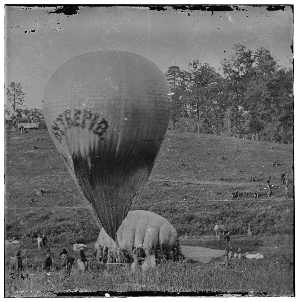 Fair Oaks, Virginia. Prof. Thaddeus S. Lowe replenishing balloon INTREPID from balloon CONSTITUTION